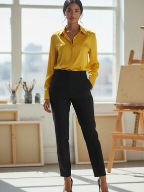 Lane Bryant Yellow Satin Button-Up Blouse